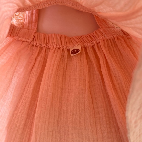 Peach Pink Cotton Linen Lace Trim Overall SunDress | Girls 3-4T - Picture 9 of 9